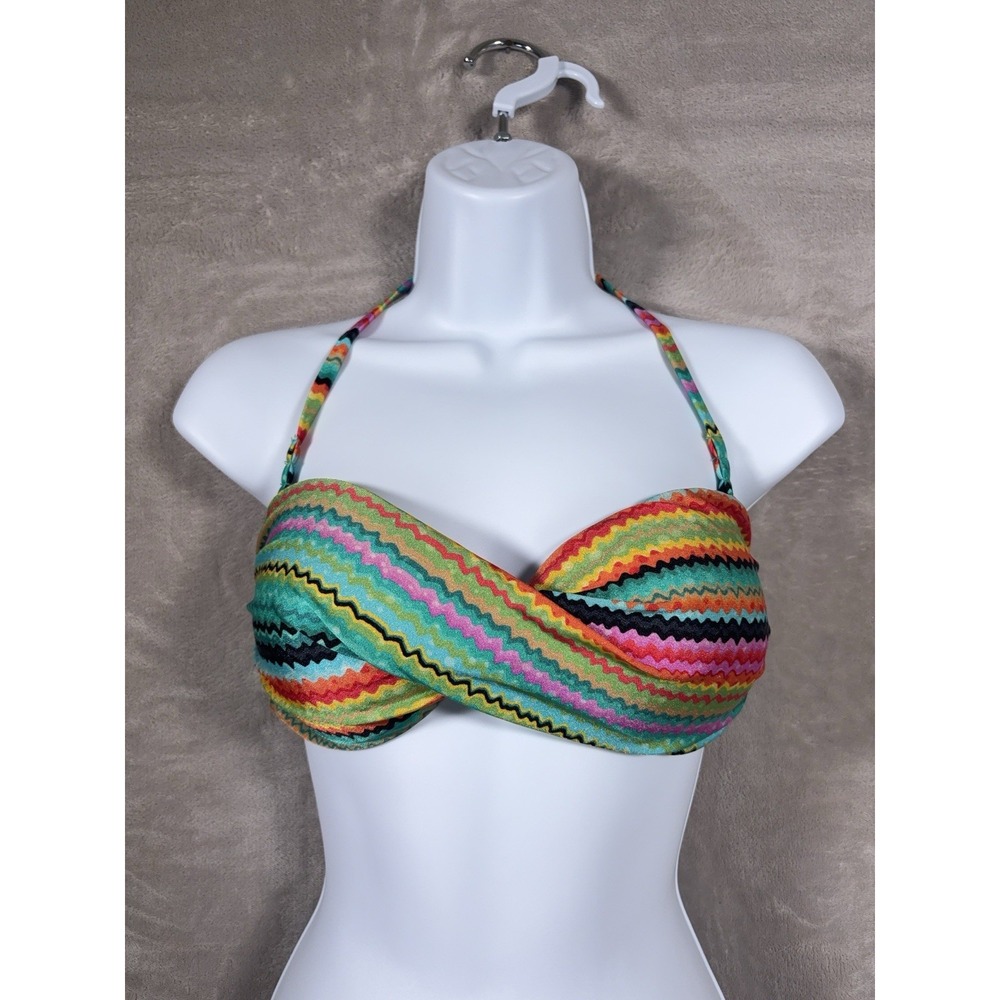 Luli Fama Hola Verano Bandeau Bikini Top Womens Medium Multicolor Striped Swim